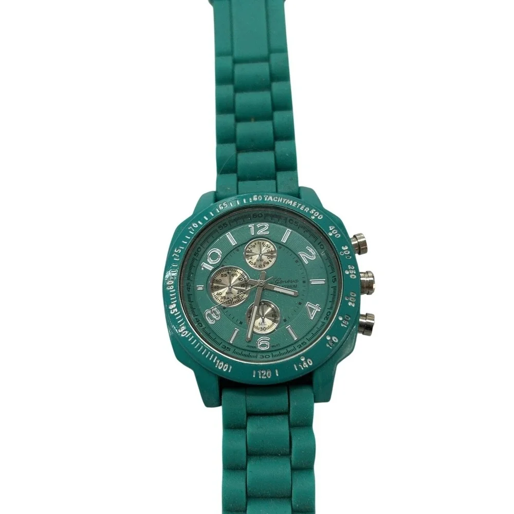 Geneva Womens 7842 Chronograph Style Watch Teal Silicone Band Japan Movt